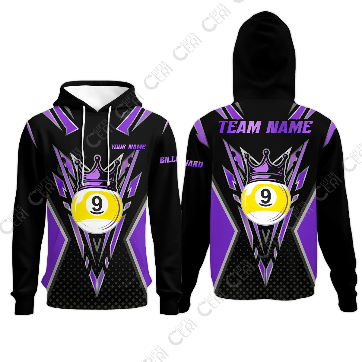 Customized 9 Ball Pool Hoodies, Billiard 9-Ball Crown, Billiard Jerseys