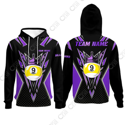 Customized 9 Ball Pool Hoodies, Billiard 9-Ball Crown, Billiard Jerseys