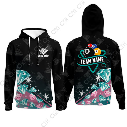 Customized 8 Ball Pool Hoodies, Diamonds Billiard 8-Ball, Personalized Billiards Jersey