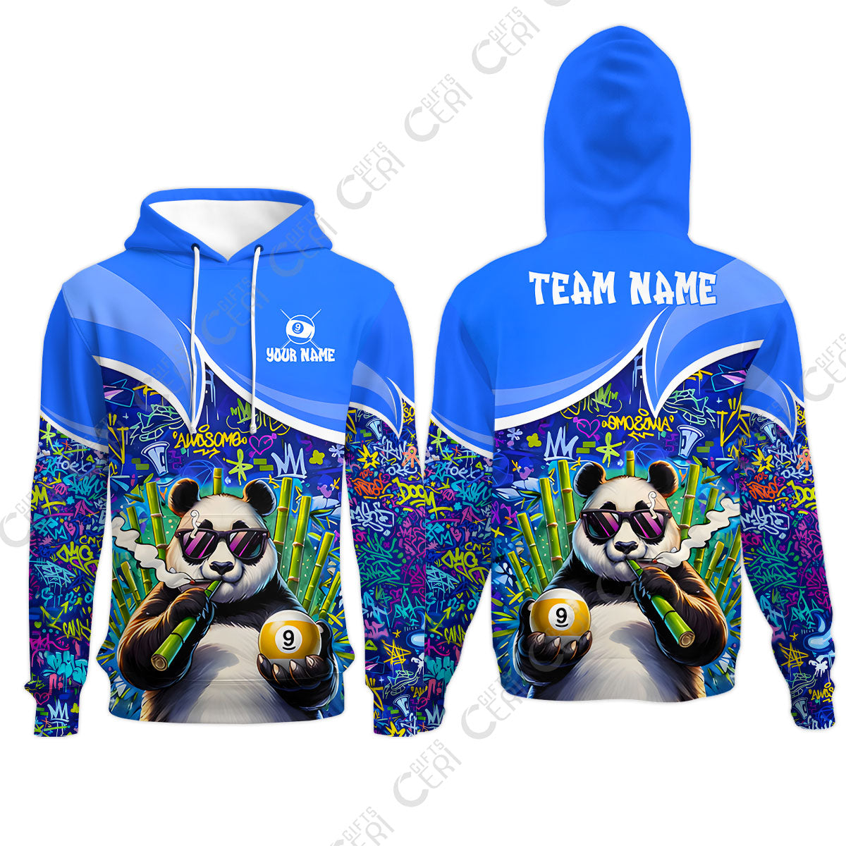 Customized 9 Ball Pool Hoodies, 9-Ball Panda Bamboo Billiards, Billiards Jerseys