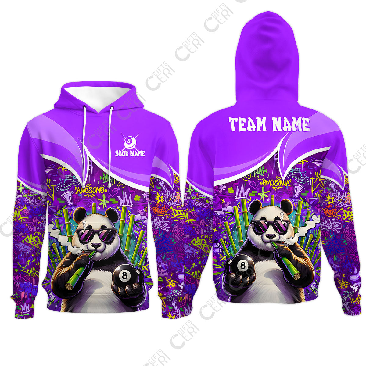 Customized 8 Ball Pool Hoodies, 8-Ball Panda Bamboo Billiards, Billiards Jerseys