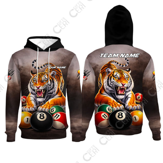 Customized 8 Ball Pool Hoodies, Billiards 8-Ball Colorful Tiger Break, Billiards Jerseys