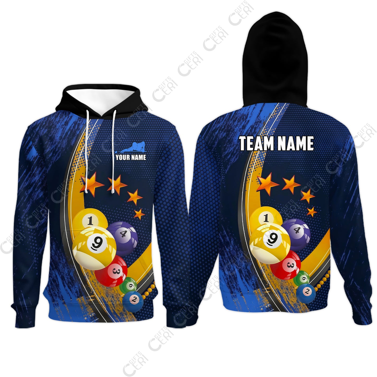 Customized 9 Ball Pool Hoodies, Brush Paint Billiards 9-Ball, Personalized Billiards Jersey