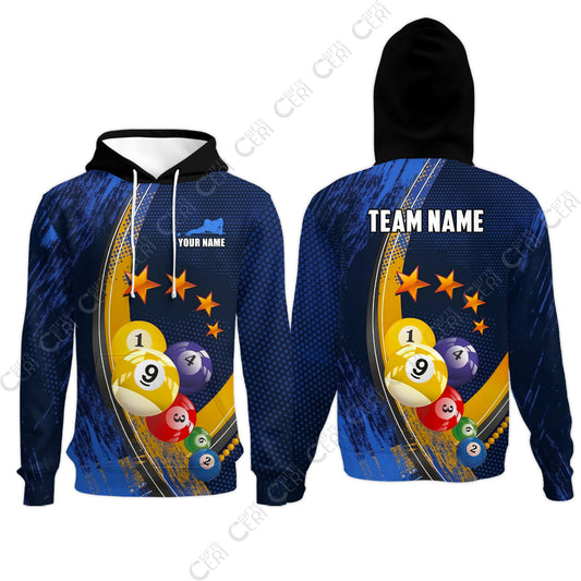 Customized 9 Ball Pool Hoodies, Brush Paint Billiards 9-Ball, Personalized Billiards Jersey