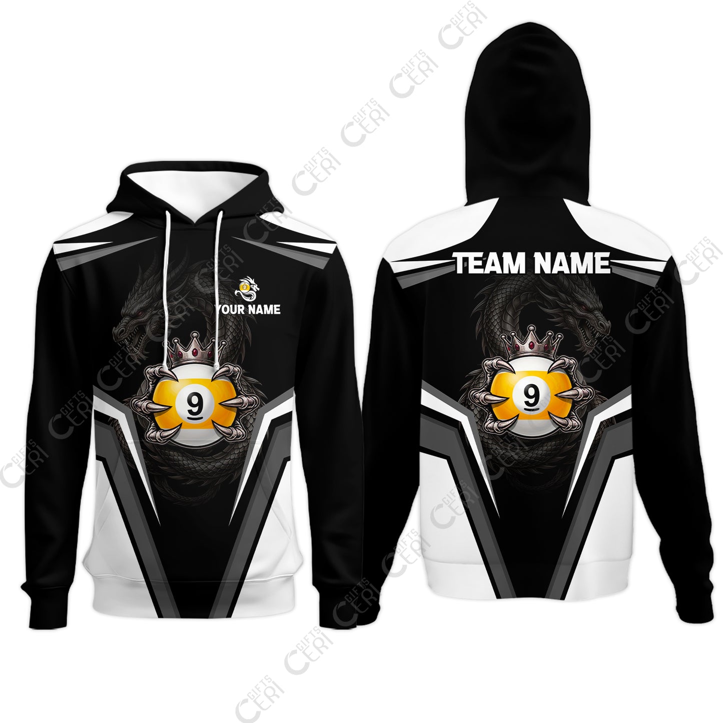 Customized 9 Ball Pool Hoodies, Dragon's Holding 9-Ball, Personalized Billiards Jersey