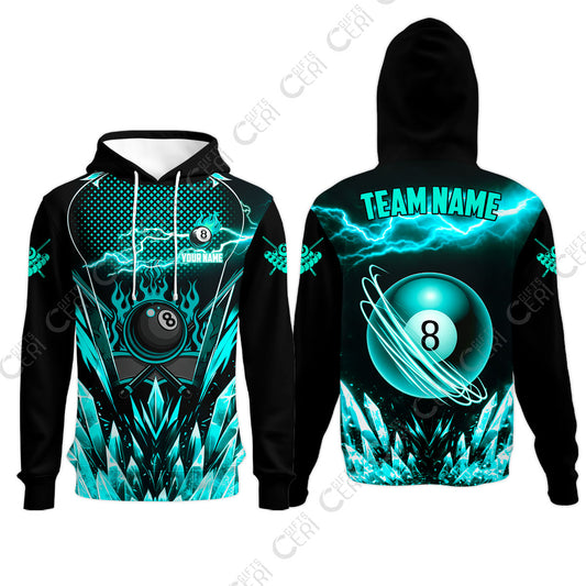 Customized 8 Ball Pool Hoodies, Electric Lightning Crystal, Billiards Jerseys