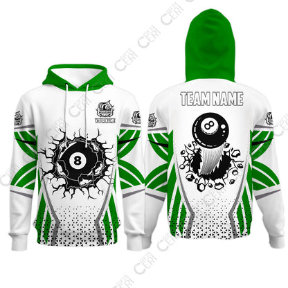 Customized 8 Ball Pool Hoodies, Billiard Triangle Pattern, 8-Ball Breaks The Wall, Billiard Jerseys