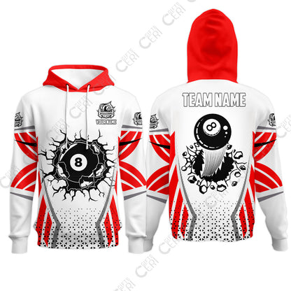 Customized 8 Ball Pool Hoodies, Billiard Triangle Pattern, 8-Ball Breaks The Wall, Billiard Jerseys