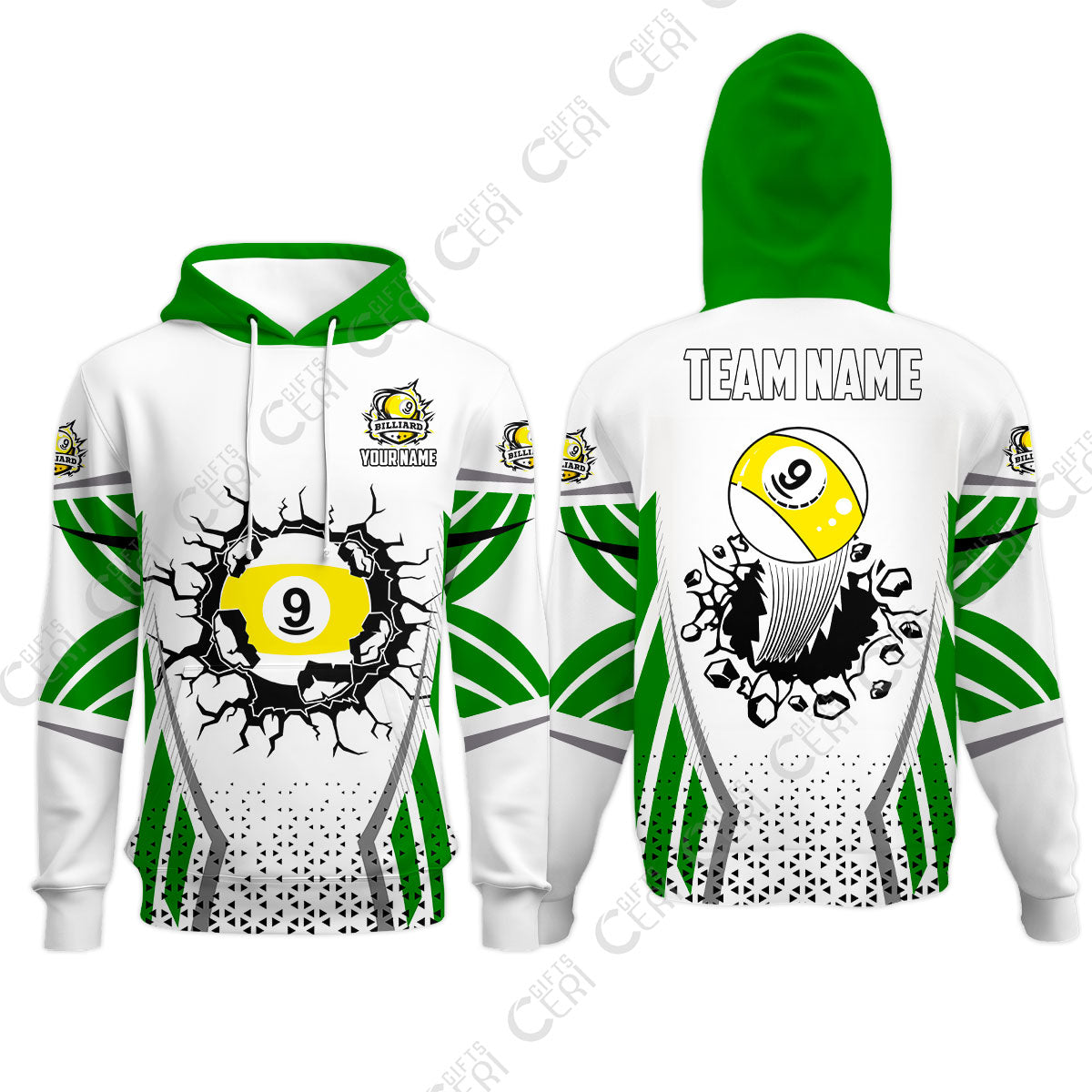 Customized 9 Ball Pool Hoodies, Billiard Triangle Pattern, 9-Ball Breaks The Wall, Billiard Jerseys
