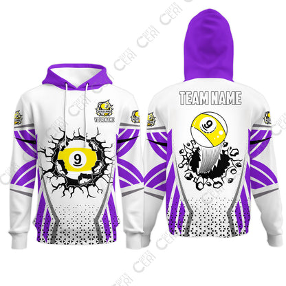 Customized 9 Ball Pool Hoodies, Billiard Triangle Pattern, 9-Ball Breaks The Wall, Billiard Jerseys