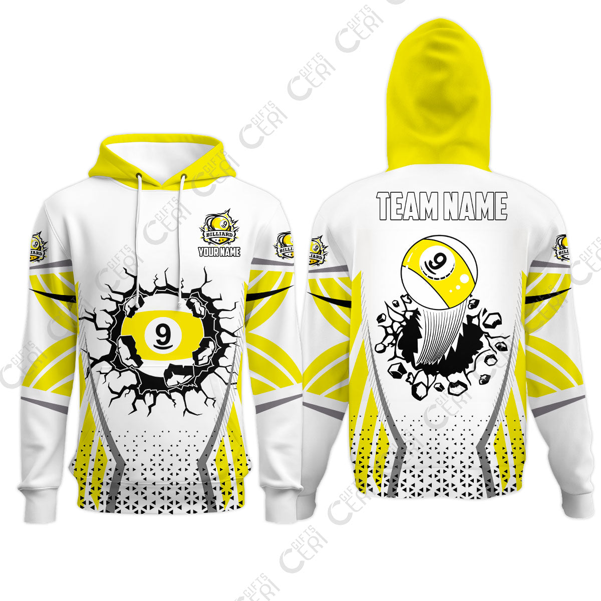 Customized 9 Ball Pool Hoodies, Billiard Triangle Pattern, 9-Ball Breaks The Wall, Billiard Jerseys