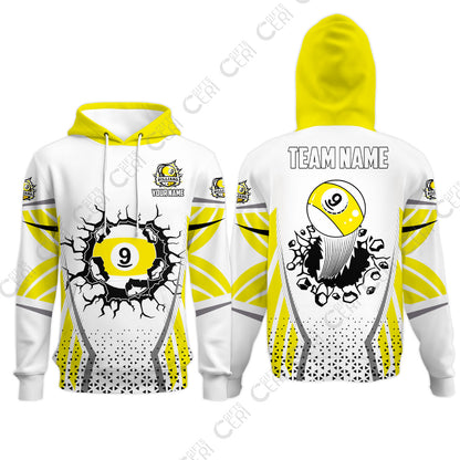 Customized 9 Ball Pool Hoodies, Billiard Triangle Pattern, 9-Ball Breaks The Wall, Billiard Jerseys