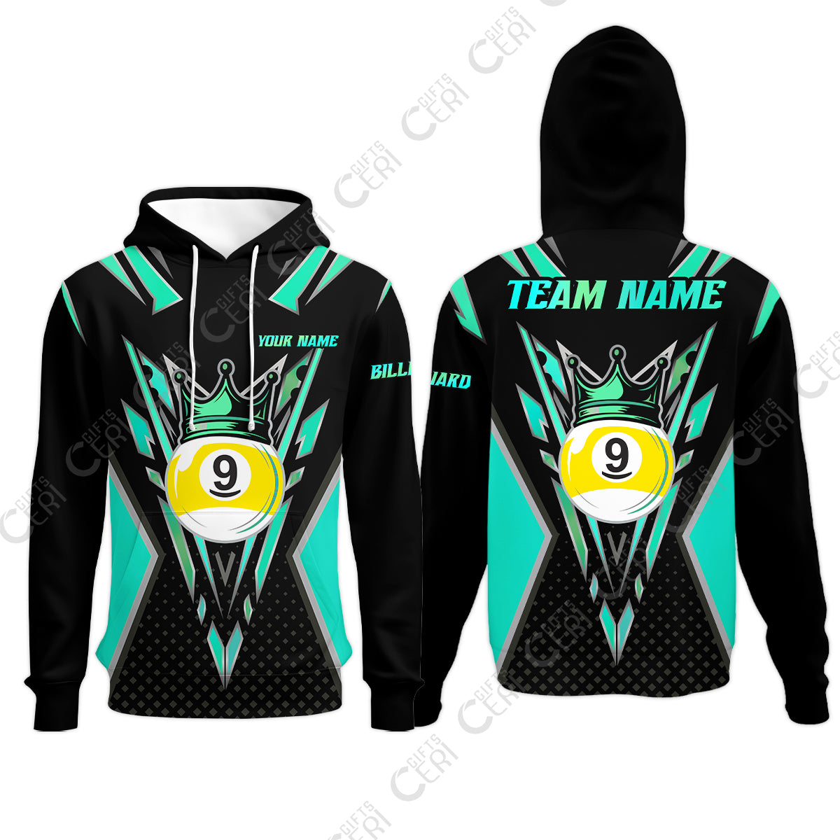 Customized 9 Ball Pool Hoodies, Billiard 9-Ball Crown, Billiard Jerseys