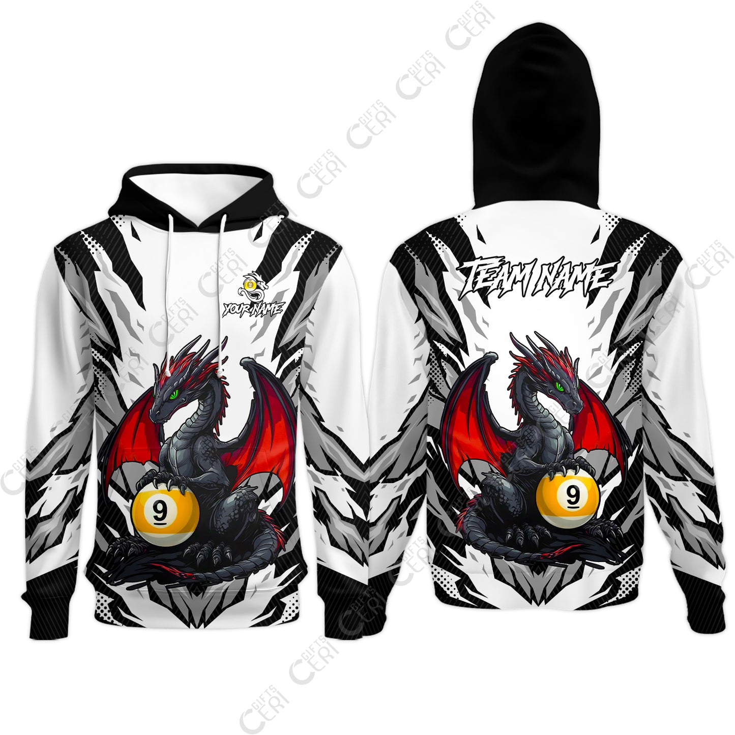 Customized Billiards Hoodies, Personalized Baby Dragon 9 Ball Jersey Gift For Billiard Players