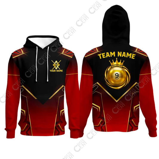 Customized 9 Ball Pool Hoodies, Tech-Futuristic 3 Scale 9-Ball, Personalized Billiards Jersey