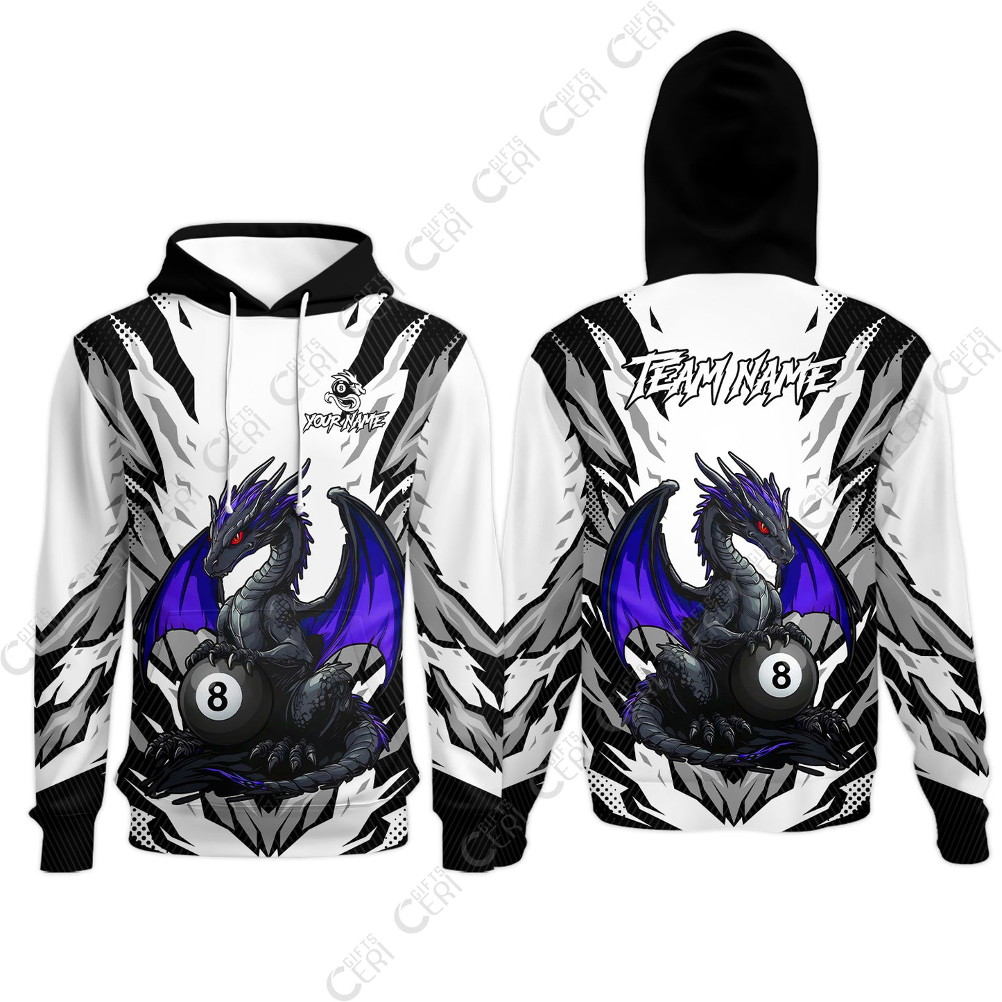 Customized Billiards Hoodies, Personalized Baby Dragon 8 Ball Jersey Gift For Billiard Players
