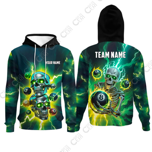 Customized 8 Ball Pool Hoodies, Billiards 8-Ball Thunder Skull, Billiards Jerseys