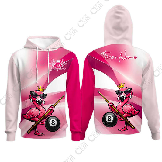 Customized 8 Ball Pool Hoodies, Pink Flamingo Billiards 8-Ball, Personalized Billiards Jersey