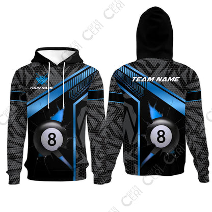 Customized Billiards Hoodies, Personalized Hexagonal Patterns With A Cracked Glass 8 Ball Jersey