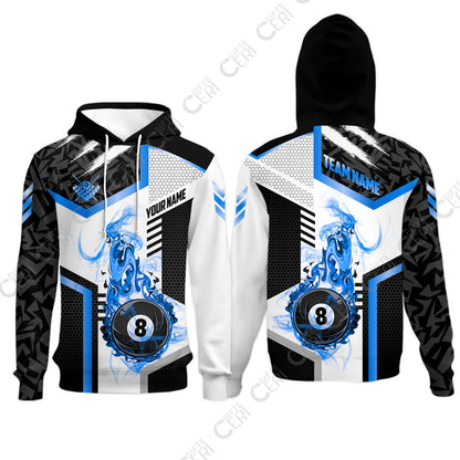 Customized Billiards Hoodies, Flaming 8-Ball Graphic, 8 Ball Pool Jersey
