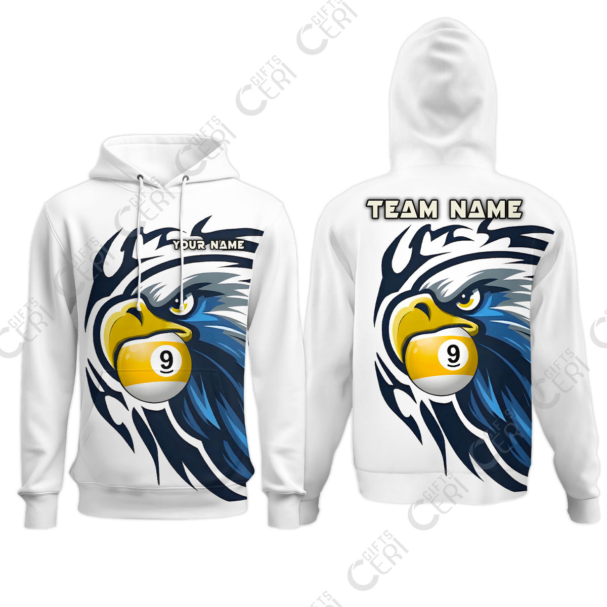 Customized 9 Ball Pool Hoodies, Eagle Eye 9-Ball, Personalized Billiards Jersey