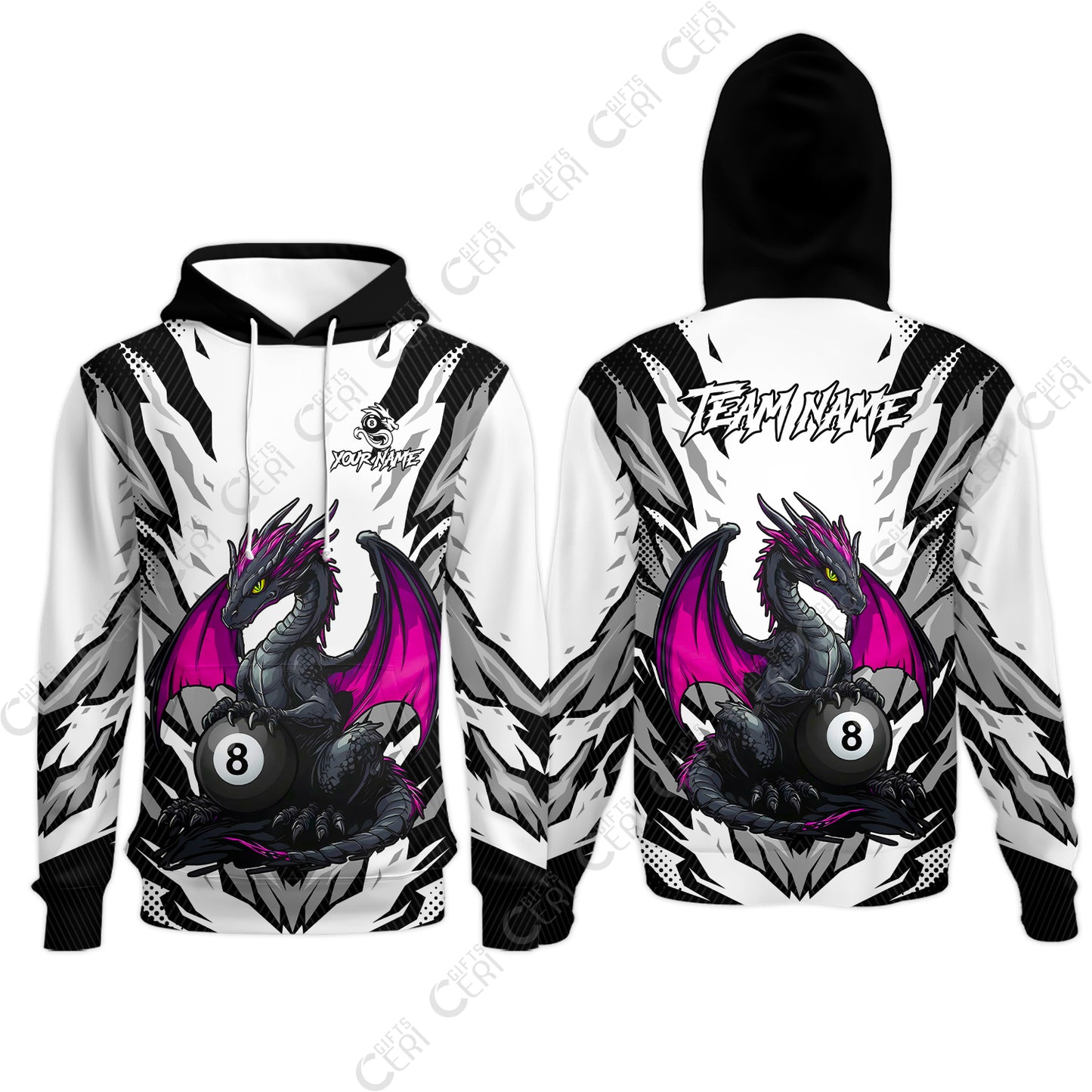 Customized Billiards Hoodies, Personalized Baby Dragon 8 Ball Jersey Gift For Billiard Players