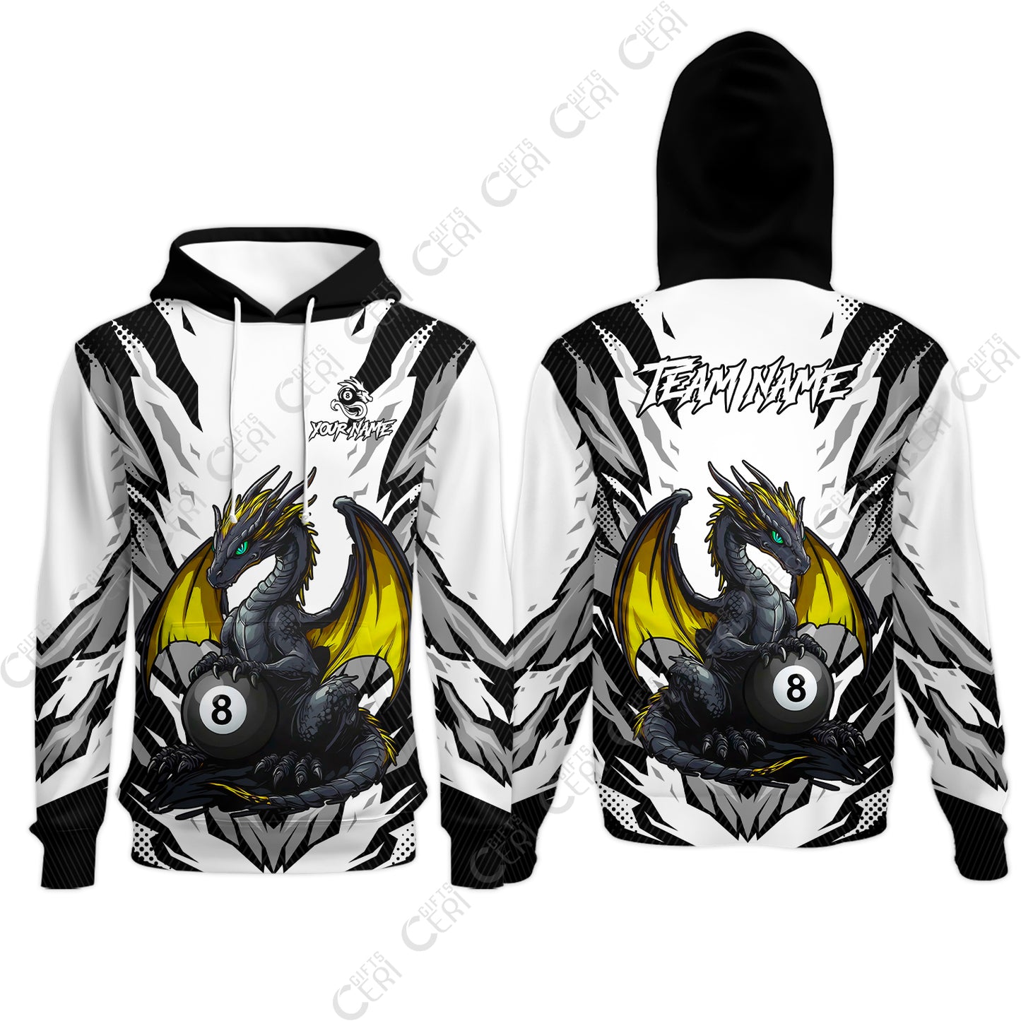 Customized Billiards Hoodies, Personalized Baby Dragon 8 Ball Jersey Gift For Billiard Players