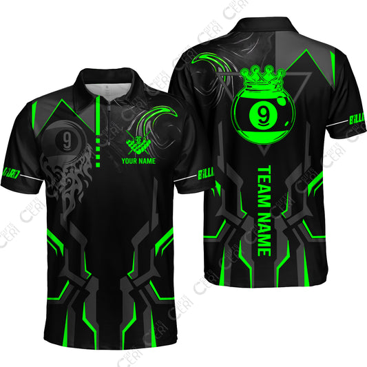 Customized 9 Ball Pool Quarter-Zip Polo Shirt, 9-Ball Liquid Effect Smoke, Billiard Jerseys