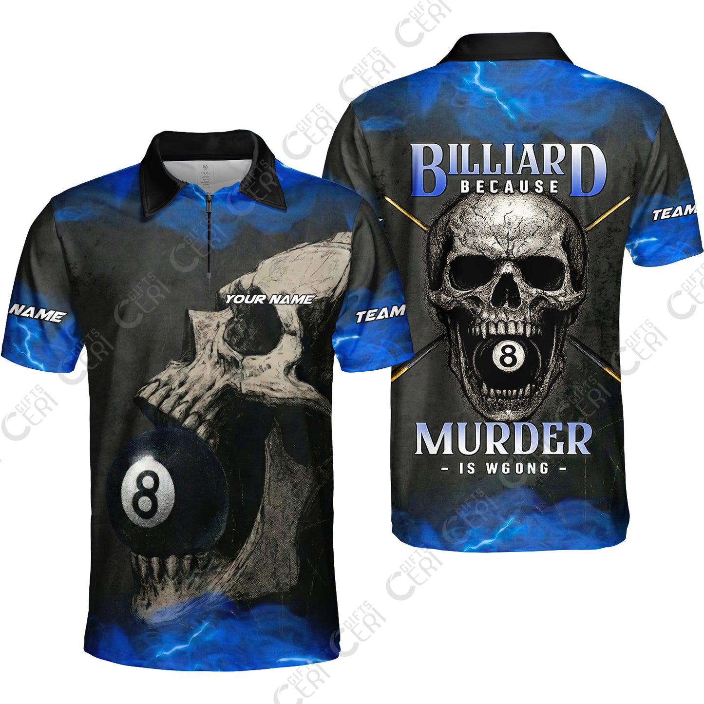 Customized Billiards Quarter-Zip Polo Shirt, Personalized Death Break 8 Ball Jersey Gift For Billiard Players