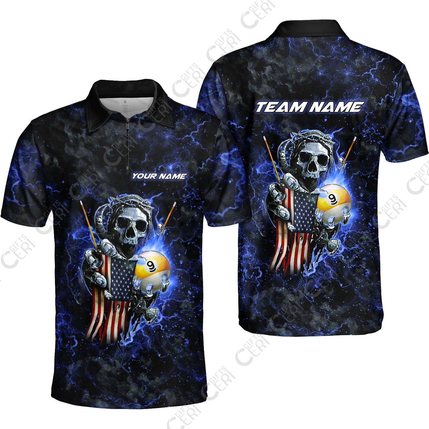 Customized Billiards Quarter-Zip Polo Shirt, Personalized Ghost Break 9 Ball Jersey Gift For Billiard Players