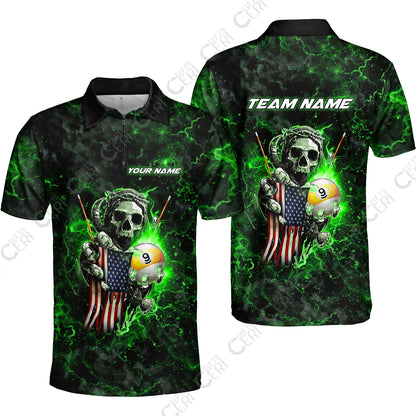 Customized Billiards Quarter-Zip Polo Shirt, Personalized Ghost Break 9 Ball Jersey Gift For Billiard Players