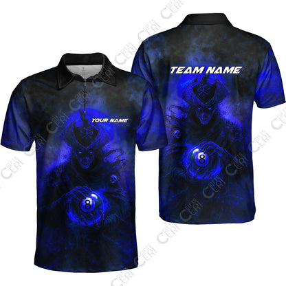 Customized Billiards Quarter-Zip Polo Shirt, Personalized Ghost Captains 8 Ball Jersey Gift For Billiard Players