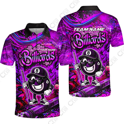 Customized Billiards Quarter-Zip Polo Shirt, Personalized Street Graffiti 8 Ball Jersey Gift For Billiard Players