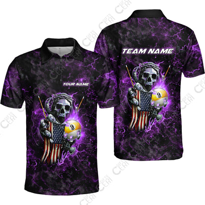 Customized Billiards Quarter-Zip Polo Shirt, Personalized Ghost Break 9 Ball Jersey Gift For Billiard Players
