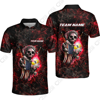 Customized Billiards Quarter-Zip Polo Shirt, Personalized Ghost Break 9 Ball Jersey Gift For Billiard Players