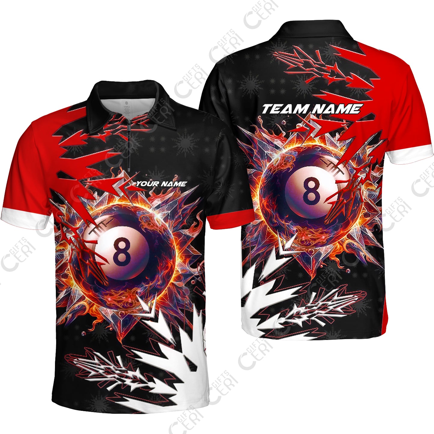 Customized Billiards Quarter-Zip Polo Shirt, Personalized Frostfire 8 Ball Jersey Gift For Billiard Players