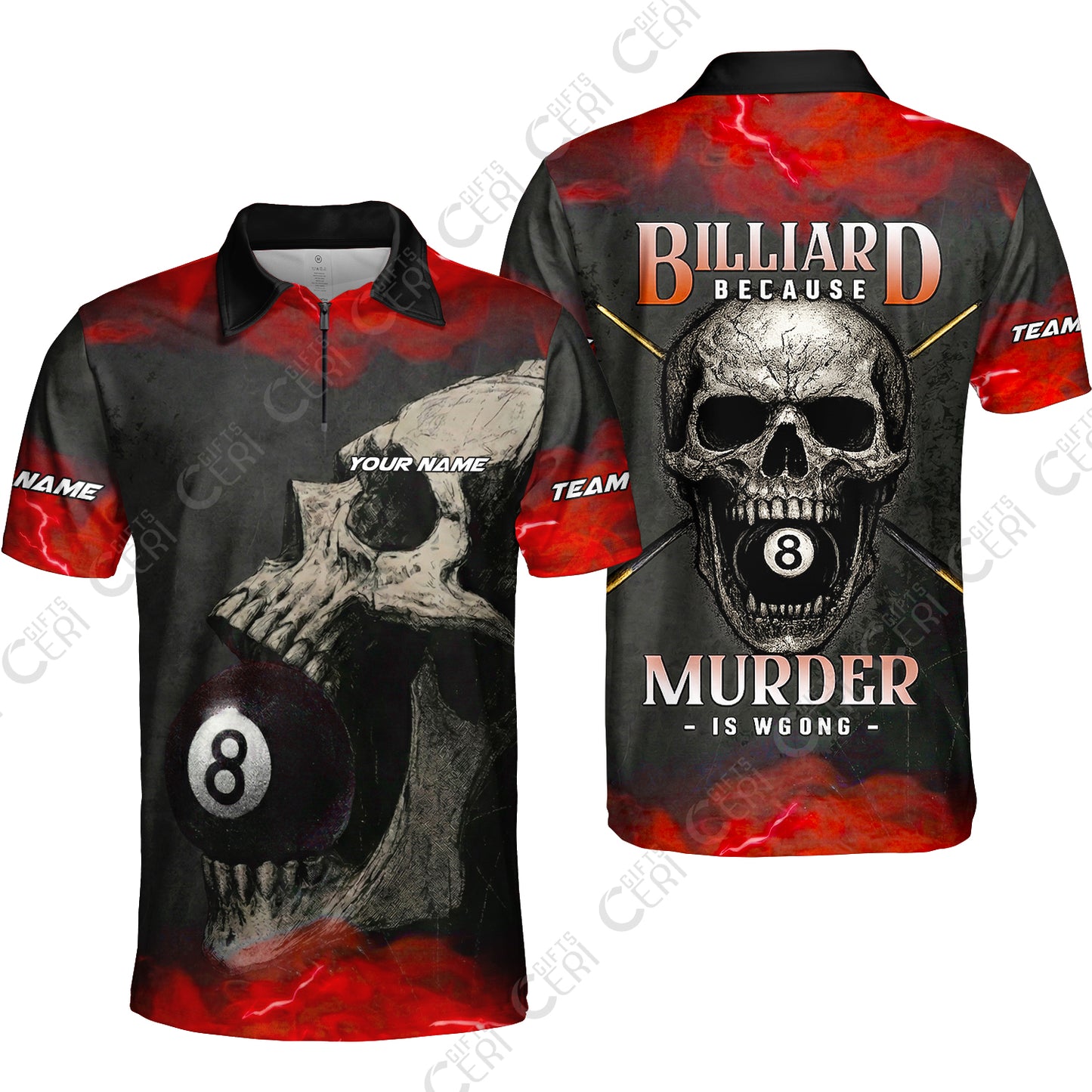 Customized Billiards Quarter-Zip Polo Shirt, Personalized Death Break 8 Ball Jersey Gift For Billiard Players