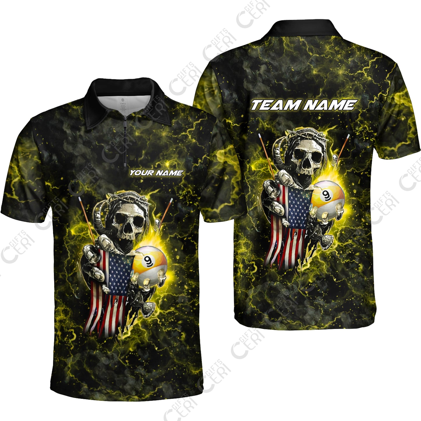 Customized Billiards Quarter-Zip Polo Shirt, Personalized Ghost Break 9 Ball Jersey Gift For Billiard Players