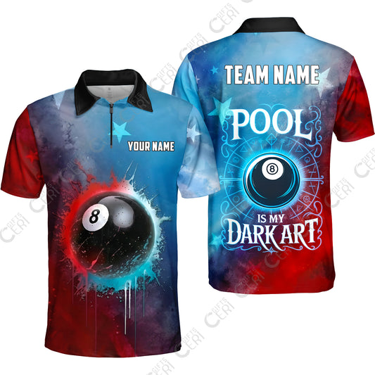 Customized 8 Ball Pool Quarter-Zip Polo Shirt, Billiards 8-Ball Pool Is My Dark Art, Billiards Jerseys