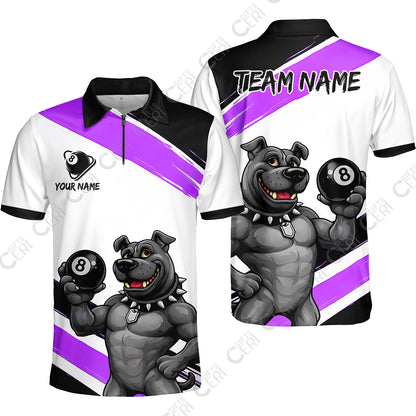 Customized Billiards Quarter-Zip Polo Shirt, Personalized Pitbull 8 Ball Jersey Gift For Billiard Players