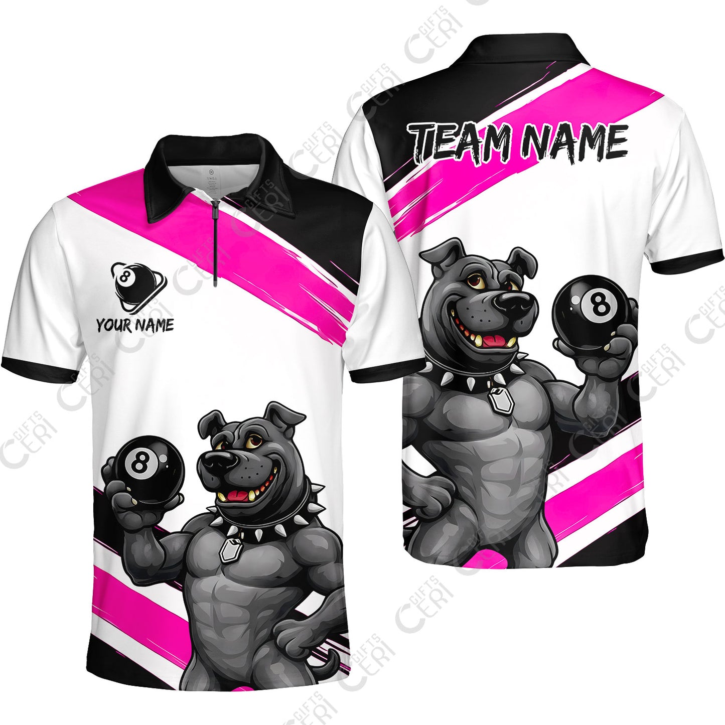 Customized Billiards Quarter-Zip Polo Shirt, Personalized Pitbull 8 Ball Jersey Gift For Billiard Players