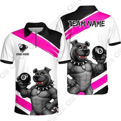 Customized Billiards Quarter-Zip Polo Shirt, Personalized Pitbull 8 Ball Jersey Gift For Billiard Players