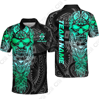 Customized 9 Ball Pool Quarter-Zip Polo Shirt, 9-Ball Billiard Ethnic Tribal Style Pattern, Billiards Jerseys