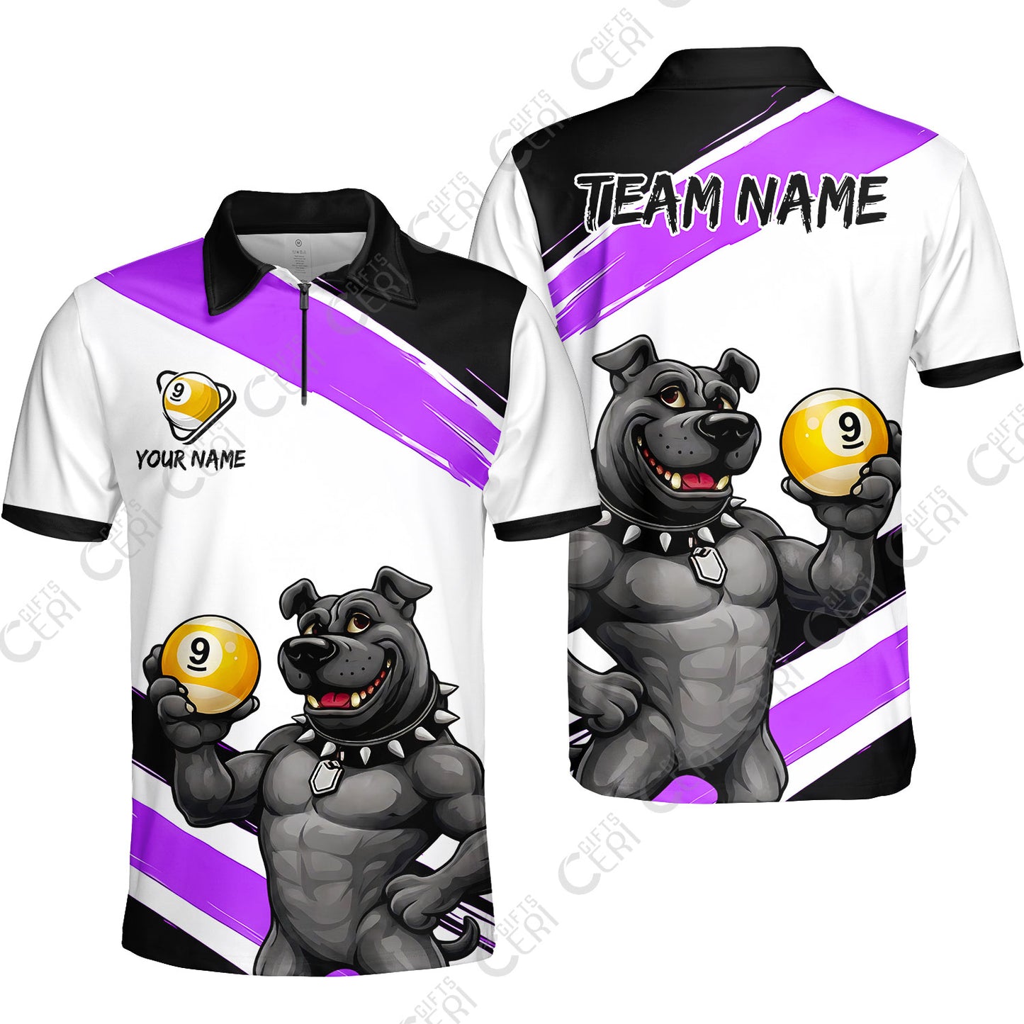 Customized Billiards Quarter-Zip Polo Shirt, Personalized Pitbull 9 Ball Jersey Gift For Billiard Players