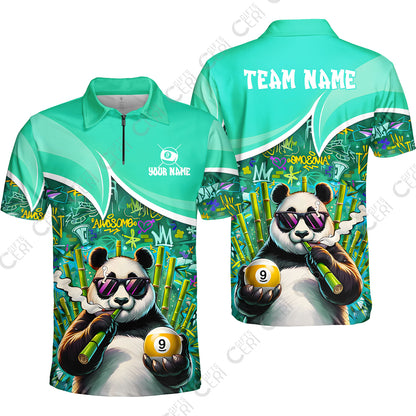 Customized 9 Ball Pool Quarter-Zip Polo Shirt, 9-Ball Panda Bamboo Billiards, Billiards Jerseys