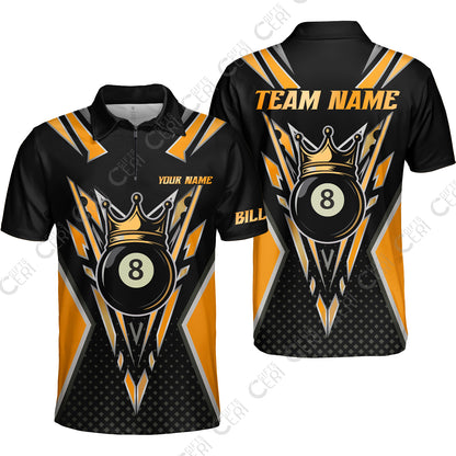 Customized 8 Ball Pool Quarter-Zip Polo Shirt, Billiard 8-Ball Crown, Billiard Jerseys