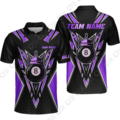 Customized 8 Ball Pool Quarter-Zip Polo Shirt, Billiard 8-Ball Crown, Billiard Jerseys