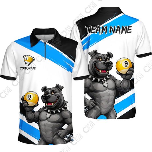 Customized Billiards Quarter-Zip Polo Shirt, Personalized Pitbull 9 Ball Jersey Gift For Billiard Players