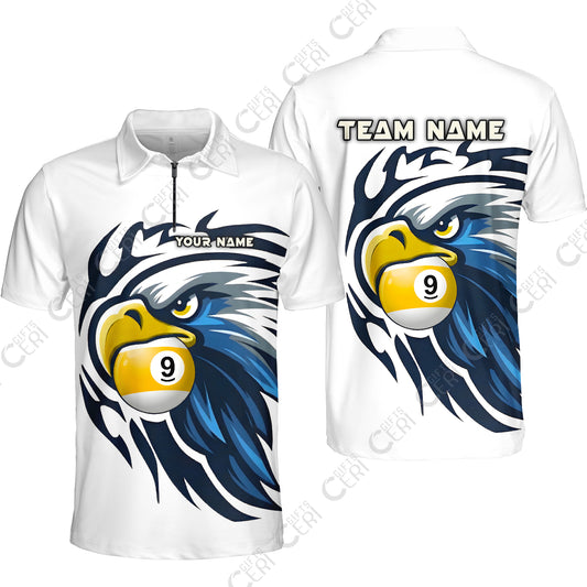 Customized 9 Ball Pool Quarter-Zip Polo Shirt, Eagle Eye 9-Ball, Personalized Billiards Jersey