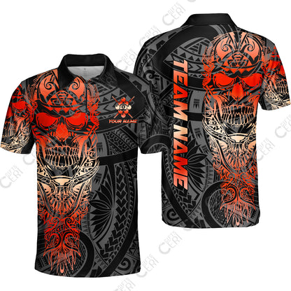 Customized 9 Ball Pool Quarter-Zip Polo Shirt, 9-Ball Billiard Ethnic Tribal Style Pattern, Billiards Jerseys